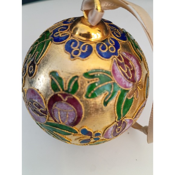 Other - Vintage Cloisonne Enamel Christmas Ornament Gold Floral Pomegranate Grape Bauble